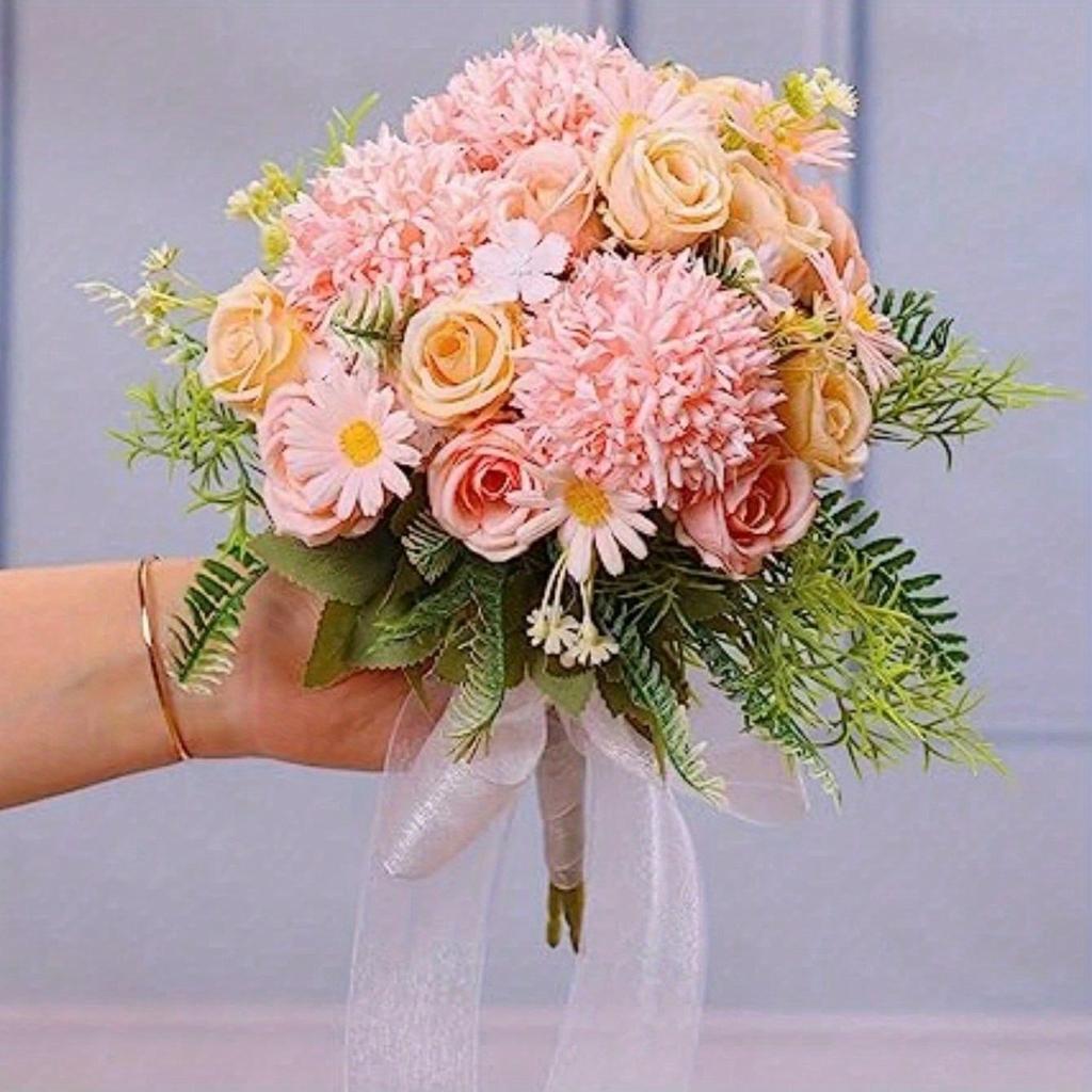 4PCS Artificial Flower Rose Hydrangea Faux Rose Bouquet with Stems for Wedding Hand Bouquet Fake Plant Decoration Table Centerpiece Decor Party Home
