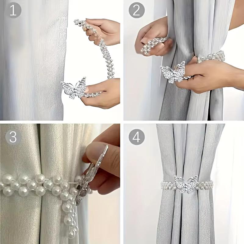 2 шт. эластичные современные ремни для штор, практичные бабочки, оригинальная пряжка для штор, не требующая перфорации, жемчуг