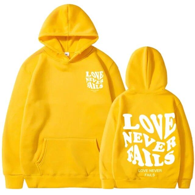 2023 Love Never Fails Print Letter Hoodies Women Sweatshirt Khaki Autumn Vintage Oversized Harajuku Loose Tops Casual Pullovers Unisex
