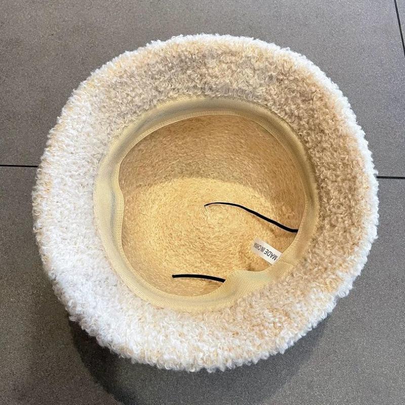 Lamb wool bucket hat women's winter face small thermal basin hat casual versatile short brim plush fisherman hat