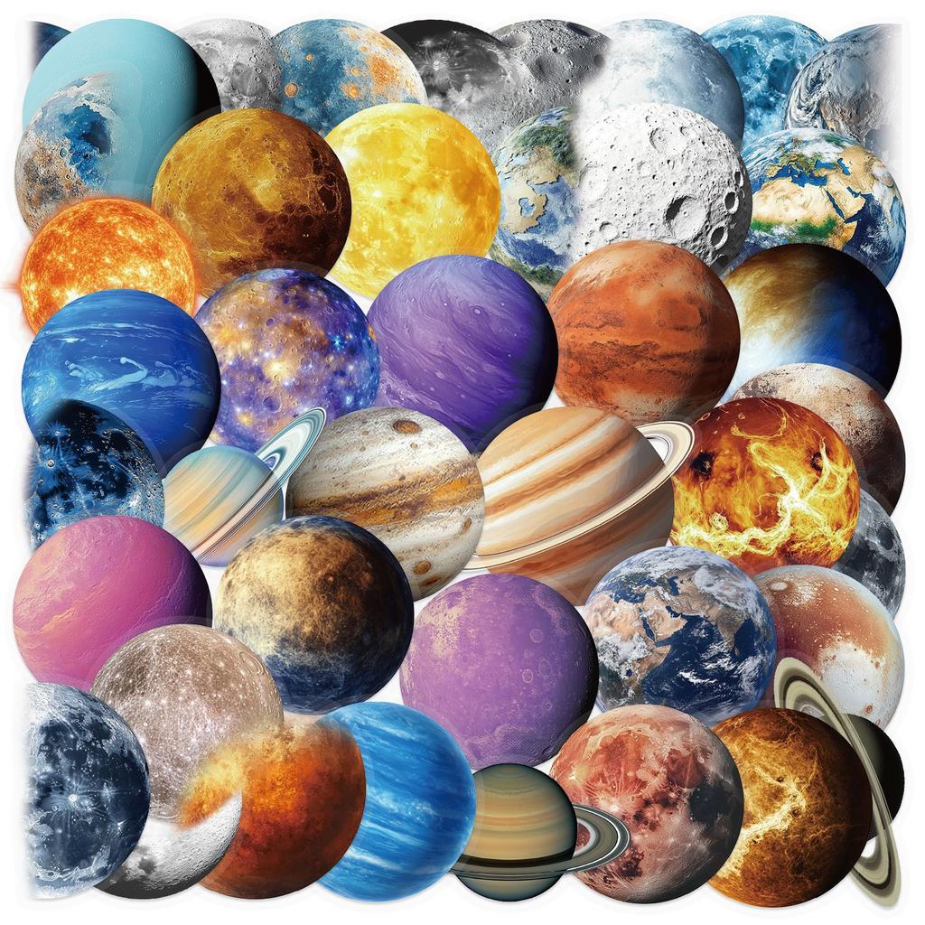 50Pcs Planet Space Station Dream Transparent Stickers Planet Star DIY Luggage Stickers Creative Cartoon Graffiti Stickers