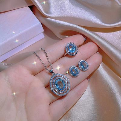 Комплект женских украшений Sea Bluestone из трех серег, ожерелья и кольца, свадебные украшения