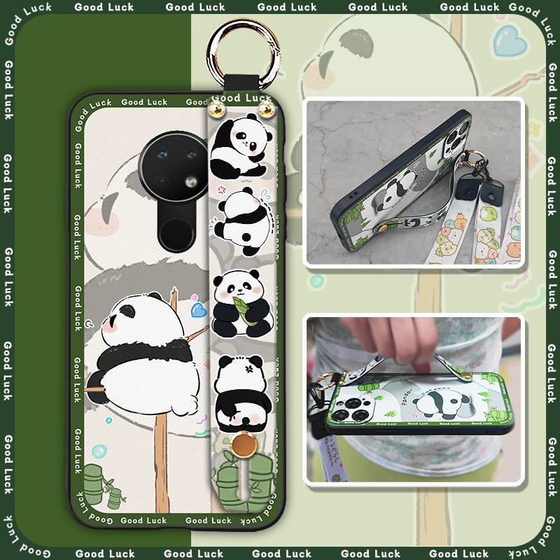 Wrist Strap Durable Phone Case For Nokia 6.2/7.2 Cartoon Fashion Design Waterproof Shockproof Panda Wristband Anti-dust