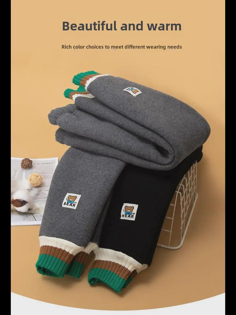 Стильные черные зимние леггинсы с бархатной подкладкой для девочек - теплые и уютные брюки для детей