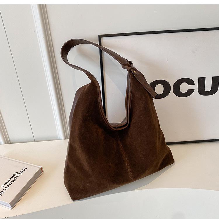 Женская ретро замшевая сумка-тоут на осень/зиму 2025 - Большая вместимость, повседневная сумка через плечо для работы