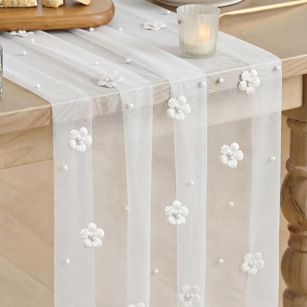 3D Tulle Table Runner Semi-Transparent Wedding Table Runner Wedding Decor