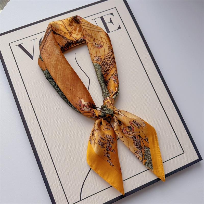 New Hundred Hundred Satin Letter Print Neckerchief 70×70 Silk Scarf Small Square Scarf High Sense of French Scarf
