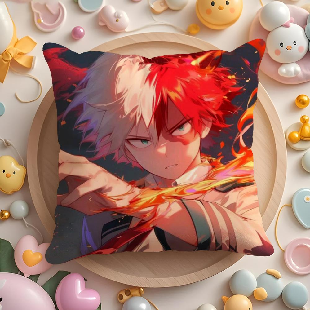 Kawaii SShoto TTodoroki Chibi Cushion Cover Plush Fabric Soft DoubleSided Printed Sofa Warm Winter Home Gift Pillow Cover
