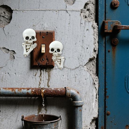 1 пара украшений на Хэллоуин в виде скелетов, самоклеящиеся жуткие смоляные наклейки на выключатели, праздничные украшения для вечеринки, дома, офиса, стены, готический орнамент в виде головы черепа