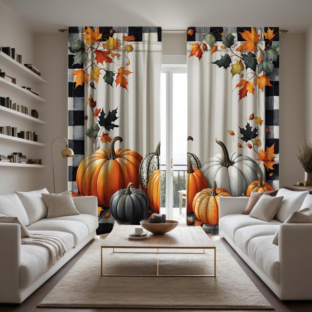 2 шт. цифровая занавеска HD с принтом Желтый галстук Праздник урожая тыква Кленовая лоза Домашний декор в стиле Украсьте гостиную спальню