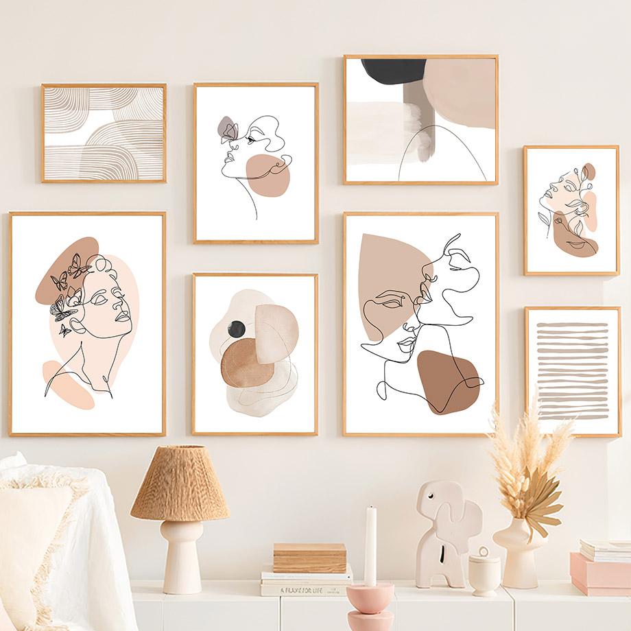 Wall Art Canvas Painting Flower Line Drew Lover Face Color Block Abstract Living Room Decor Posters And Prints Home Wall Picture