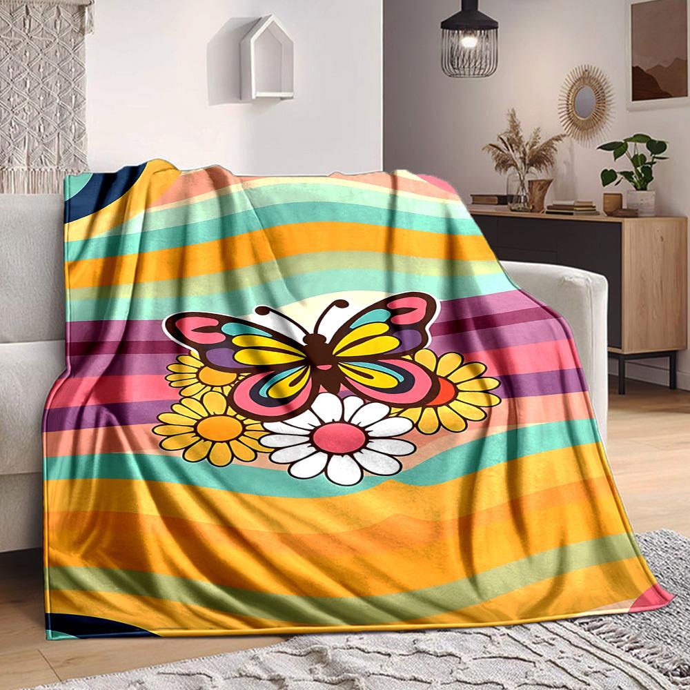1pc Butterfly Flowers Lightweight Flannel Blanket, Comfortable and Warm Blanket, for Office and Camping Sofa Bed, Livingroom165