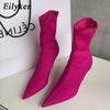 2025 New Spring Autumn Stretch Fabric Women Ankle Boots Sexy Pointed Toe High Heels Fashion Female Socks Pumps Shoes