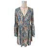 Autumn/winter Elegant Women's Floral Print V-neck Dress with Flared Sleeves
