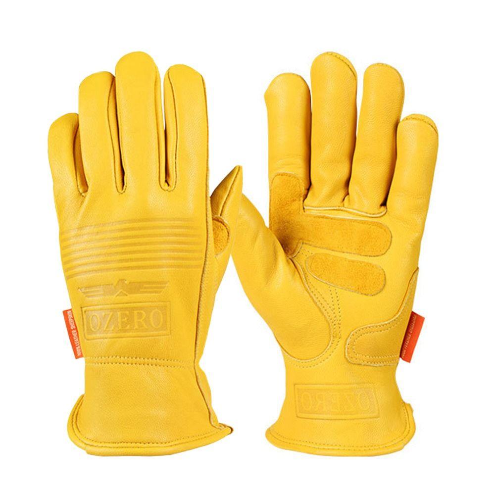 Yellow Black Motorcycle Riding Gloves Keep Warm Wear Resistant Working Protective Gloves Breathable Sheepskin Leather
