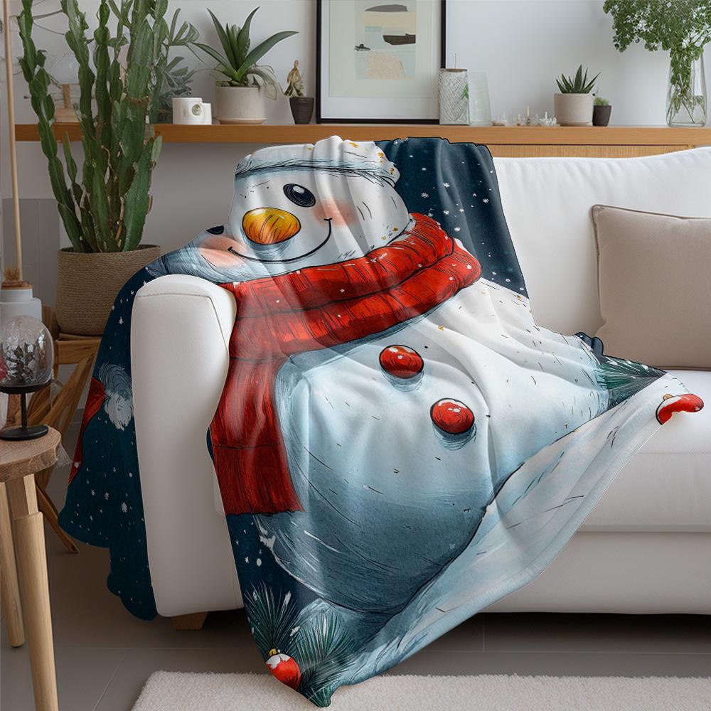 Tuniu Cute snowman plush blanket for winter sofa bed home decor warm soft fleece throw gift
