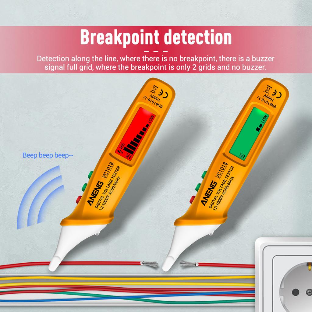 Aneng VC1018 Non-contact LCD Digital Voltage Tester 12V-1000V Multifunctional Pen Tester AC/DC