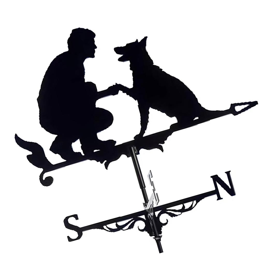 Metal Weather Vane Ornaments Suitable for Gardens Roofs Man and Dog Designs Iron Construction Wind Direction Indicators
