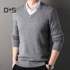 Осень-зима мужской свитер с V-образным вырезом, трикотажный однотонный эластичный пуловер средней длины, формальный деловой стиль, свитер