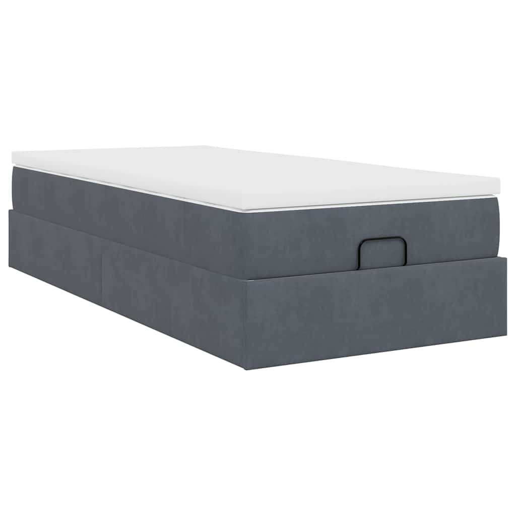 Ottoman Bed with Mattress Dark Grey 90x200 cm Velvet