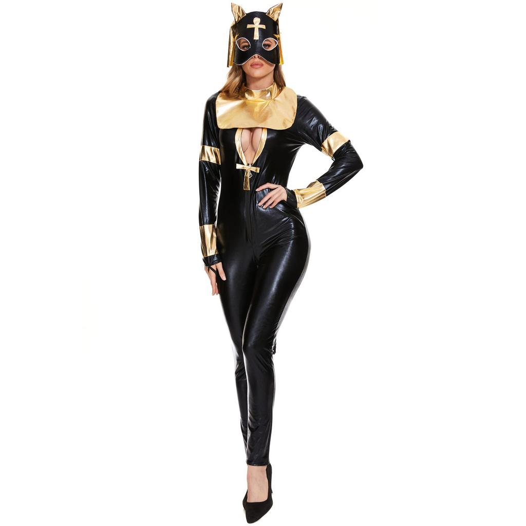 S-XL костюм монахини-кошки, забавная маска летучей мыши, лакированный кожаный цельный костюм кошки, костюм COS, костюм на Хэллоуин