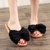 Women Summer Home Slippers New Breathable Indoor Fabric Linen Slippers Cute Big Bow Sandals Slippers Non-slip Wear-resisitant