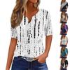 Футболки для женщин, плиссированные, с V-образным вырезом, нарядные, повседневные блузки с принтом, короткие рукава, летние топы, свободный крой