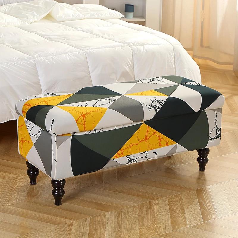 1 шт. Чехол на пуф для хранения с принтом, Эластичный, Складной, Чехлы для табурета для ног для спальни, Защита мебели для скамьи, Подставка для ног, Накидка