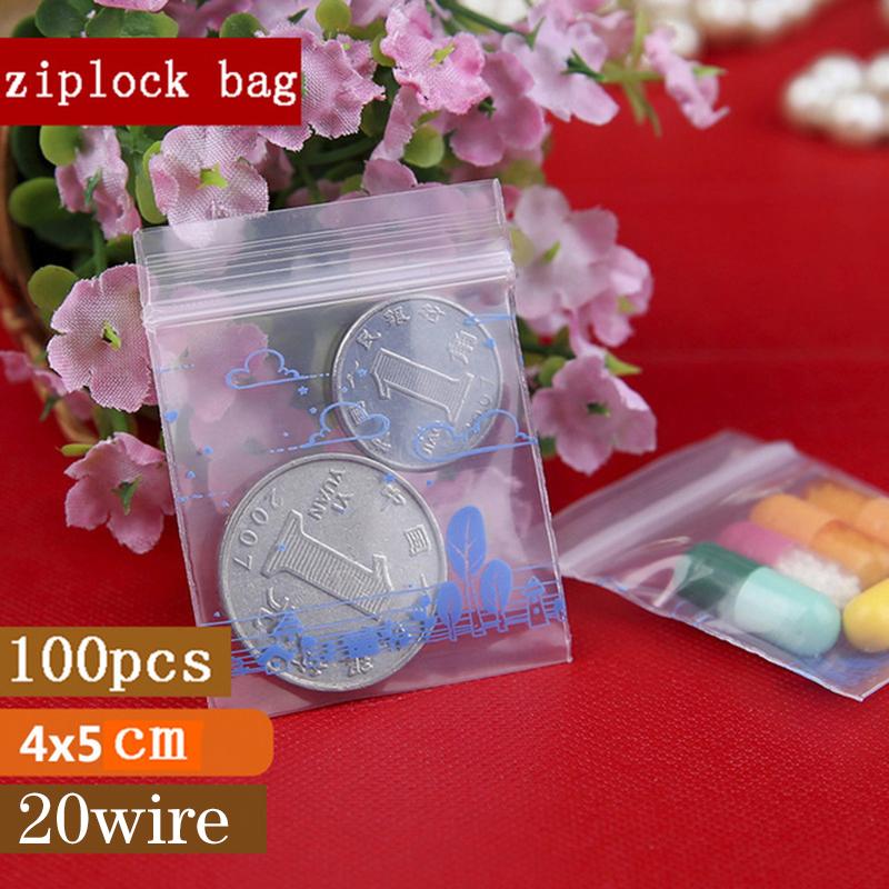 100 шт./лот, 4x5 см, сумки с замком, прозрачные пластиковые пакеты на молнии с принтом для хранения продуктов, упаковка для ювелирных изделий, сумки