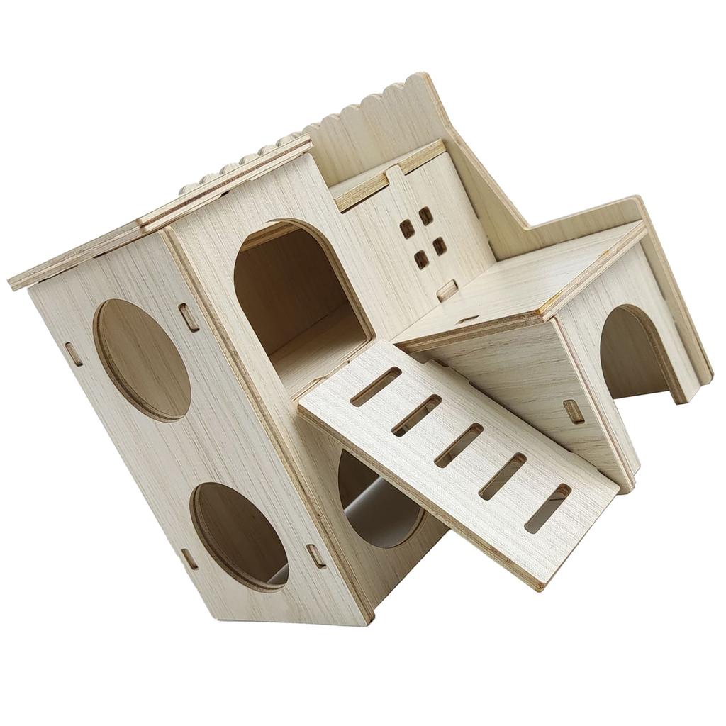 Wooden Hamster House Toy Bite Resistant Hamster Hideout House for Hamster Accessories Skipping Villa, 16x16x5cm