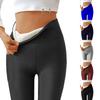 Women's High Waist Casual Pants Solid Color Fleece Thermal Leggings Winter Long Fleece Trousers Plush Running