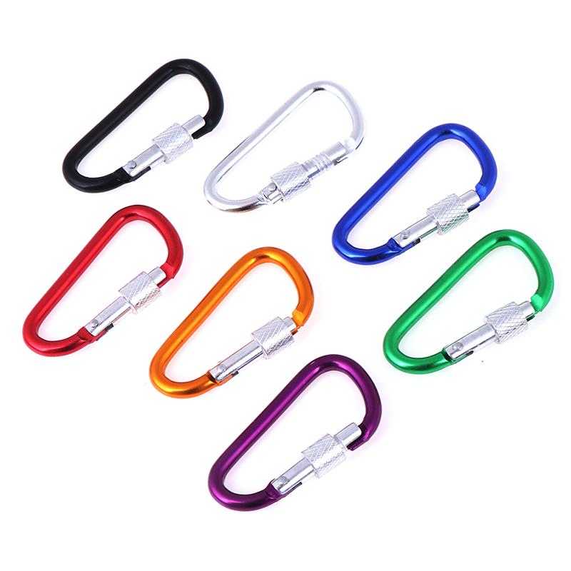 2Pcs Random Aluminum Carabiner D-Ring Key Chain Clip Outdoor Hook Buckle