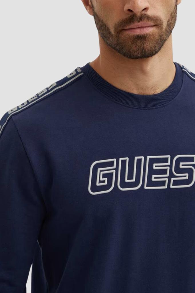 Guess Granatowa Męska Bluza Z Lampasami Arlo Cn M