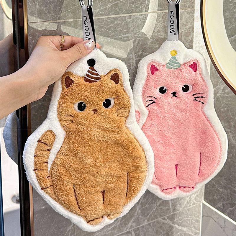 Cartoon Black Cat Hand Towel Soft Absorbent Coral Fleece Children Face Towel Halloween Pumpkin Hand Towels Bathroom Kitchen Use