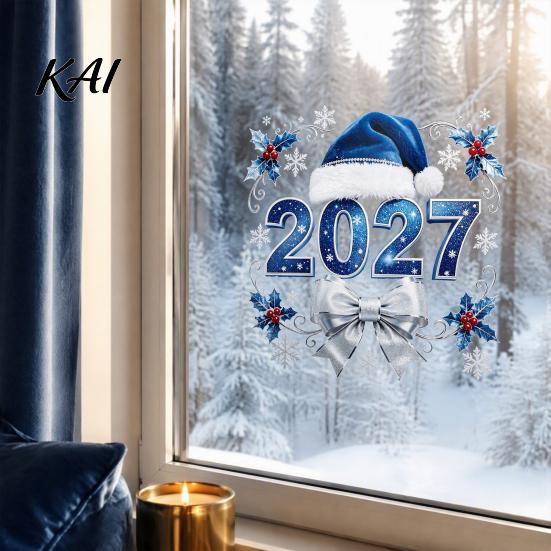 Декорации для праздничной атмосферы 2027 Новый год Рождество Статичные наклейки на окно, Клей?Бесплатная снежинка Стекло Настраиваемые Настенные Наклейки, Многоразовые