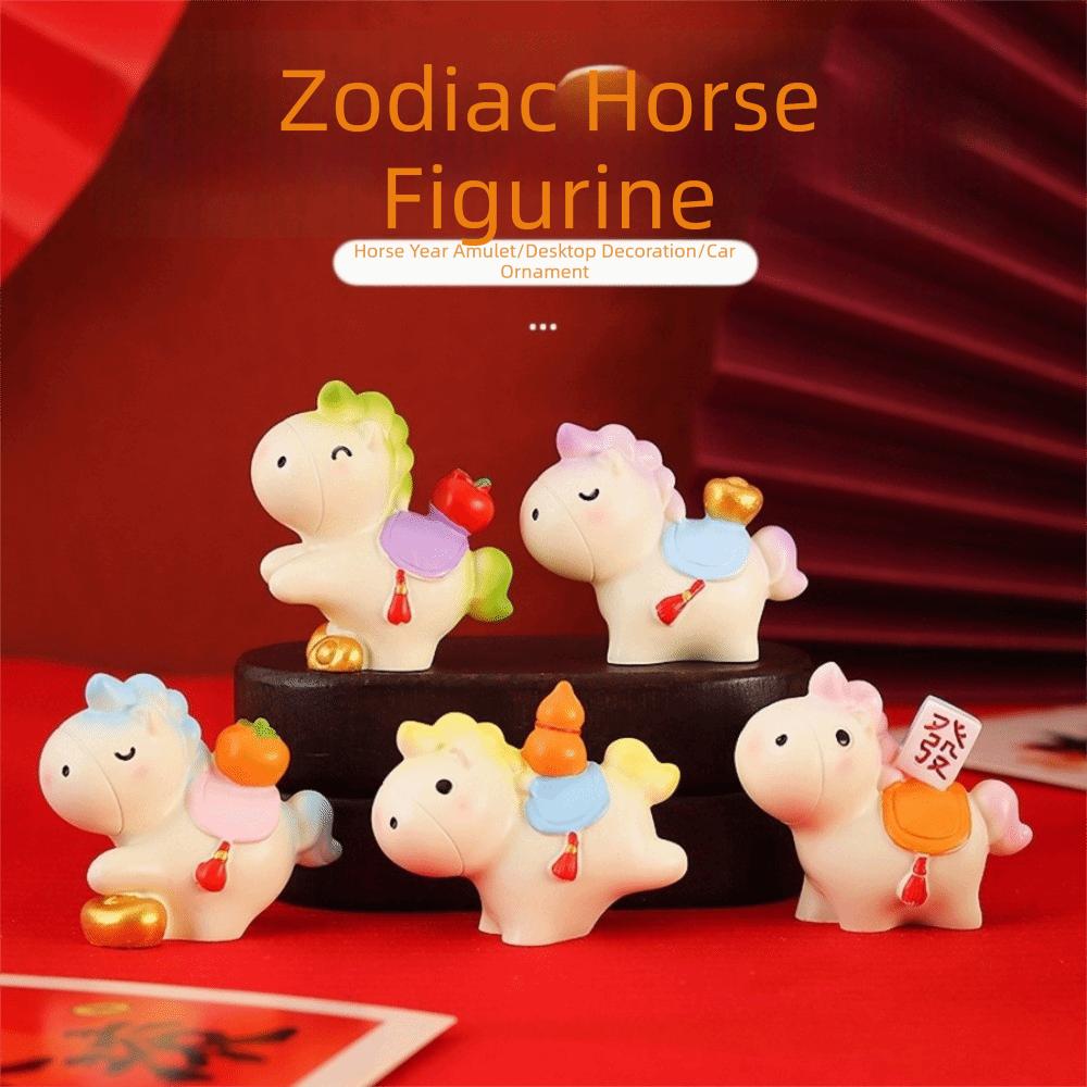 Resin Horse Figurine Chinese Style Zodiac Ornaments Vivid New Year Mascot Miniature Office
