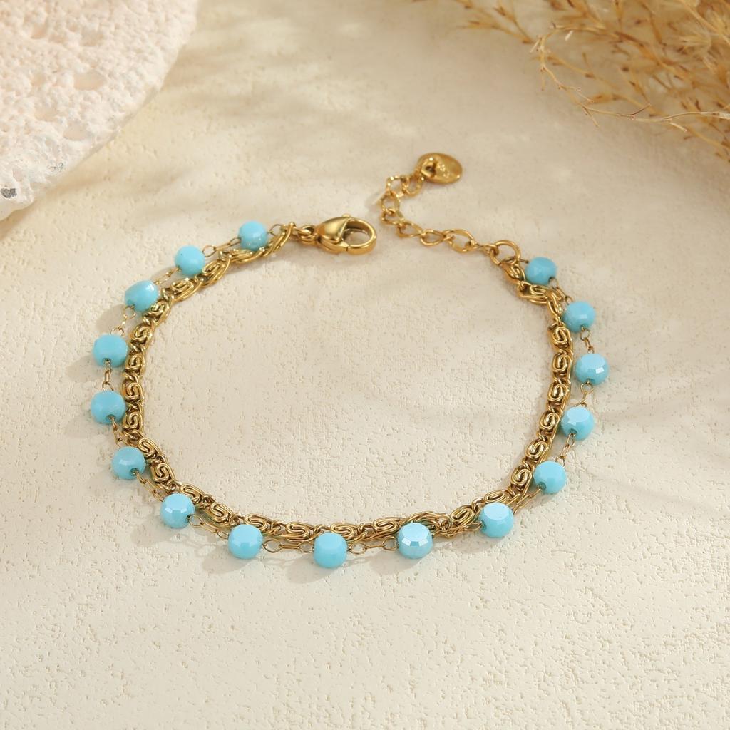 GEMCHIC Women's 18K Gold Plated Stainless Steel Layered Necklace Colorful Beads Starfish Pendant Summer Beach Clavicle Chain