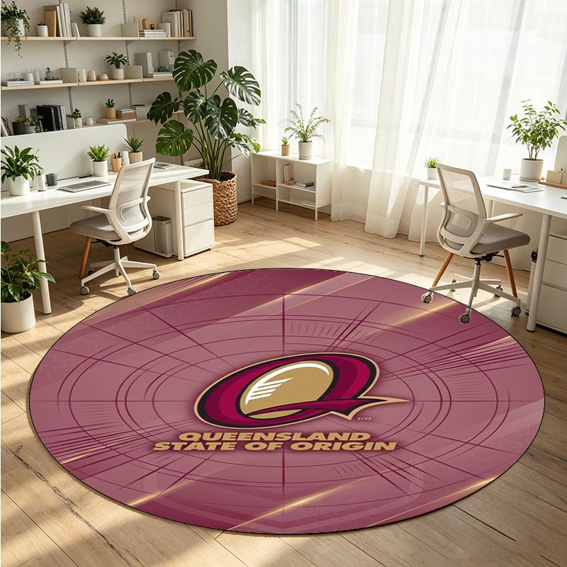 Queensland Maroons Printed Round Crystal Velvet Rug Soft Non Slip Floor Carpet For Bedroom Holiday Gift