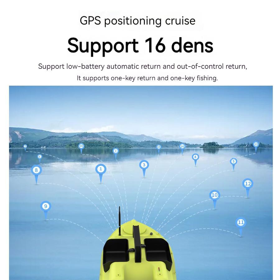 Лодка для ловли рыбы с эхолотом, аккумулятором 24000 мАч, 16 точками GPS, 6-часовым круизом, автоматическим возвратом, обнаружением глубины 100 м, цветным дисплеем