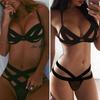 Black Sexy Bra Charming Suit Underwear Cutout Sheer Tie Mesh Thong