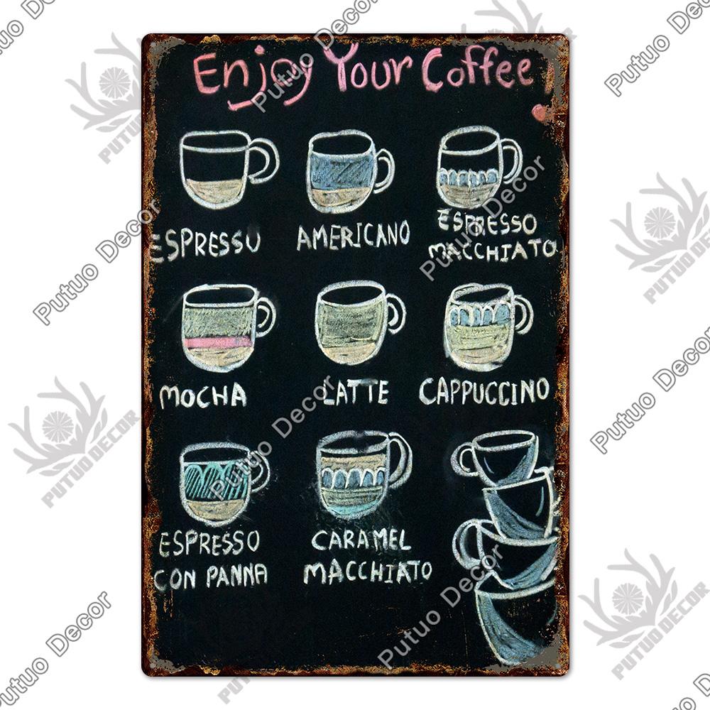 Putuo Decor Coffee Vintage Tin Sign Plaque Metal Plate Wall Art Posters for Kitchen Bar Cafe Room Retro Iron Painting