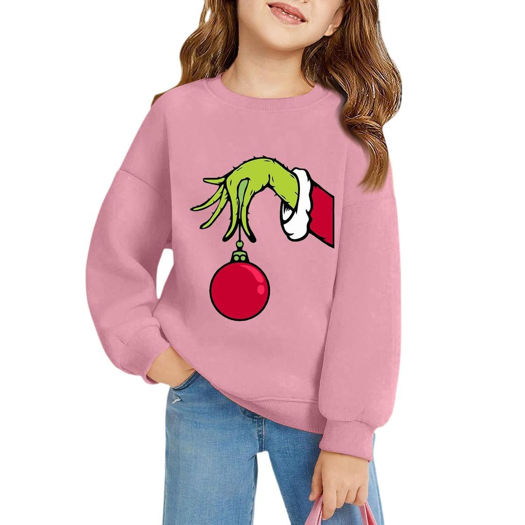 Рождественские пуловеры с круглым вырезом для девочек, детские топы с принтом