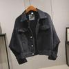 Women's Black Loose Bat Sleeve Denim Jacket for Spring & Autumn