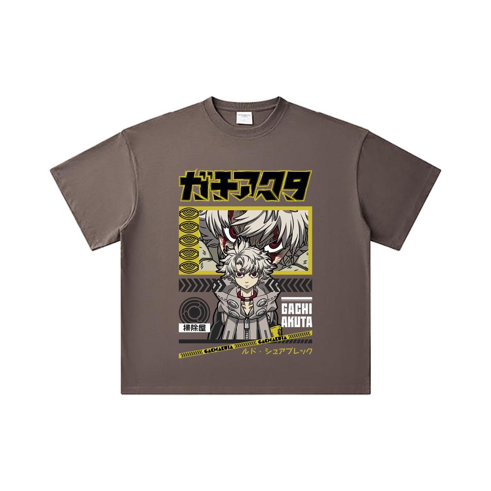 Хлопковая футболка унисекс Gachiakuta V10 Rudo Print, 260 г/м², двойная пряжа, 32 нити, 100% хлопок, плотная