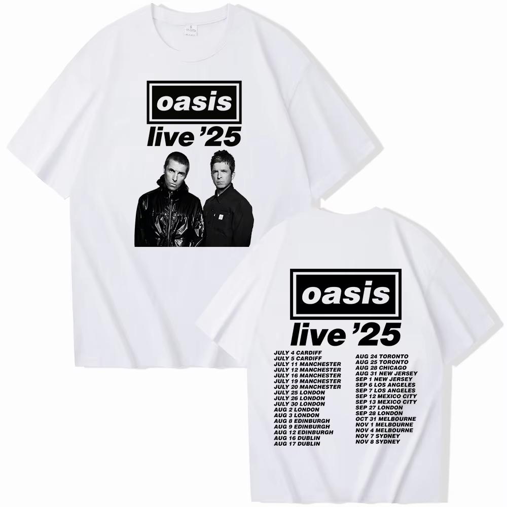 Oasis Live 25 Тур 2025 Хлопковые Футболки с Принтом Мужские Женские Повседневные С Круглым Вырезом Большого Размера Мужские Короткий Рукав Унисекс Y2k Уличная Одежда