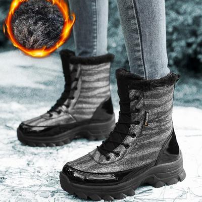 Зимние женские сноубутсы Удобные плюшевые мягкие на шнуровке Нескользящие ботинки с высоким голенищем Женские износостойкие походные ботинки