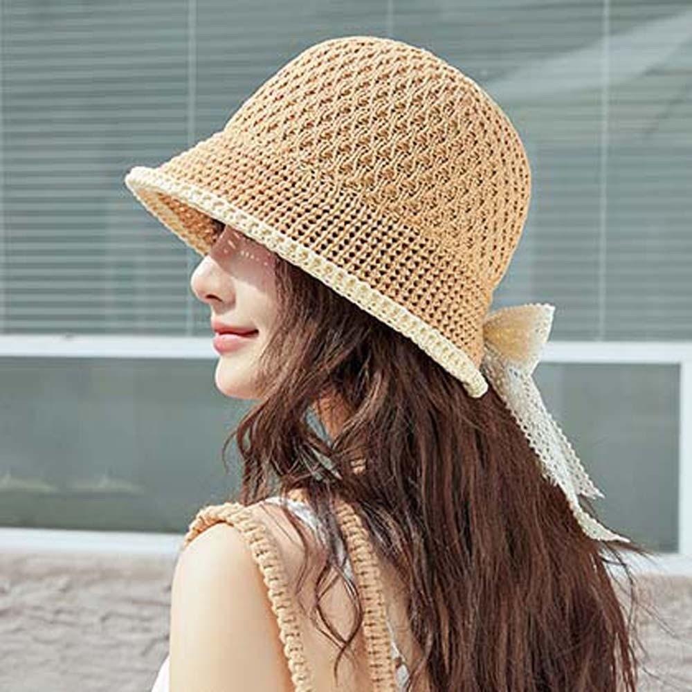 Hollow Out Sunshade Basin Cap Breathable Bow Fisherman Hat Elegant Sun Protection Cap Spring