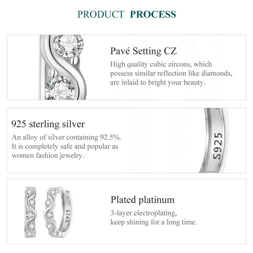 Женские серьги-кольца BAMOER из стерлингового серебра 925 пробы с волнистыми пряжками и кубическим цирконием, подарок на день рождения, ювелирные изделия