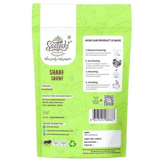 Saatyaki Naturals Organic Fennel Seeds -800gm | Pure & Natural Sabut Saunf/Moti Saunf/Moti Sonf | Refreshing & Aromatic Variyali/Sombu/Badishep