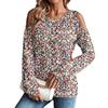 Женская / Зимняя Футболка Оверсайз Модная С открытыми плечами Круглый вырез Винтажный цветочный принт Пуловер Топ с длинным рукавом